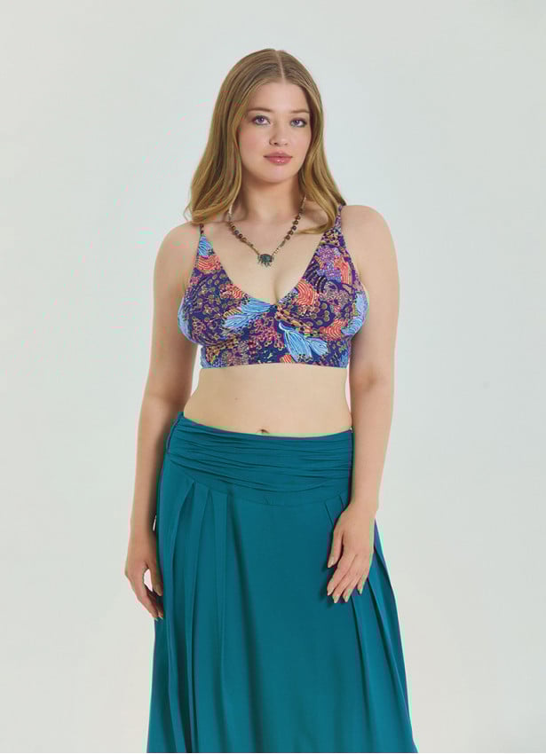 Lace Up Open Back Adjustable Blue Plus Size Blouse 4659